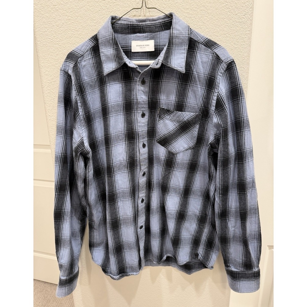 Ovadia & Sons Men's Blue Plaid Long Sleeve Button-down Shirt L Modern Flannel